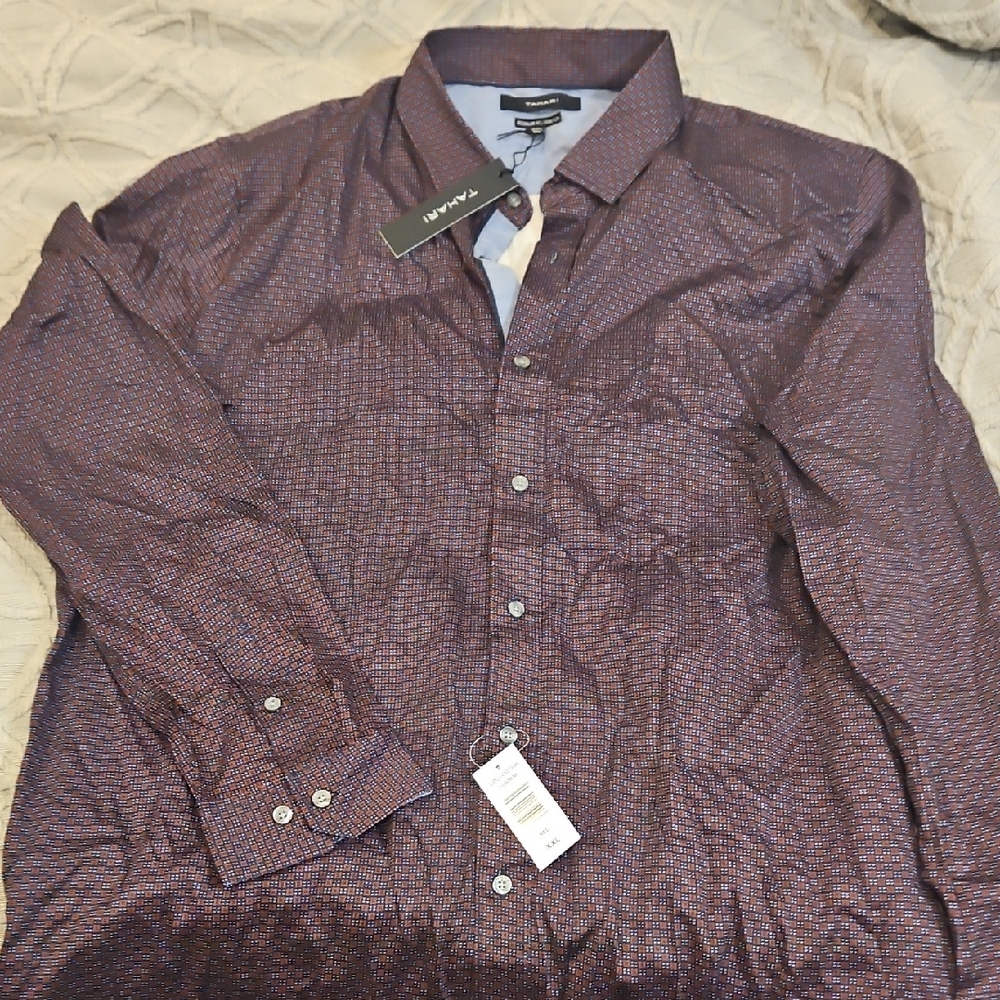 Tahari Men's Casual Purple Button Down Shirt